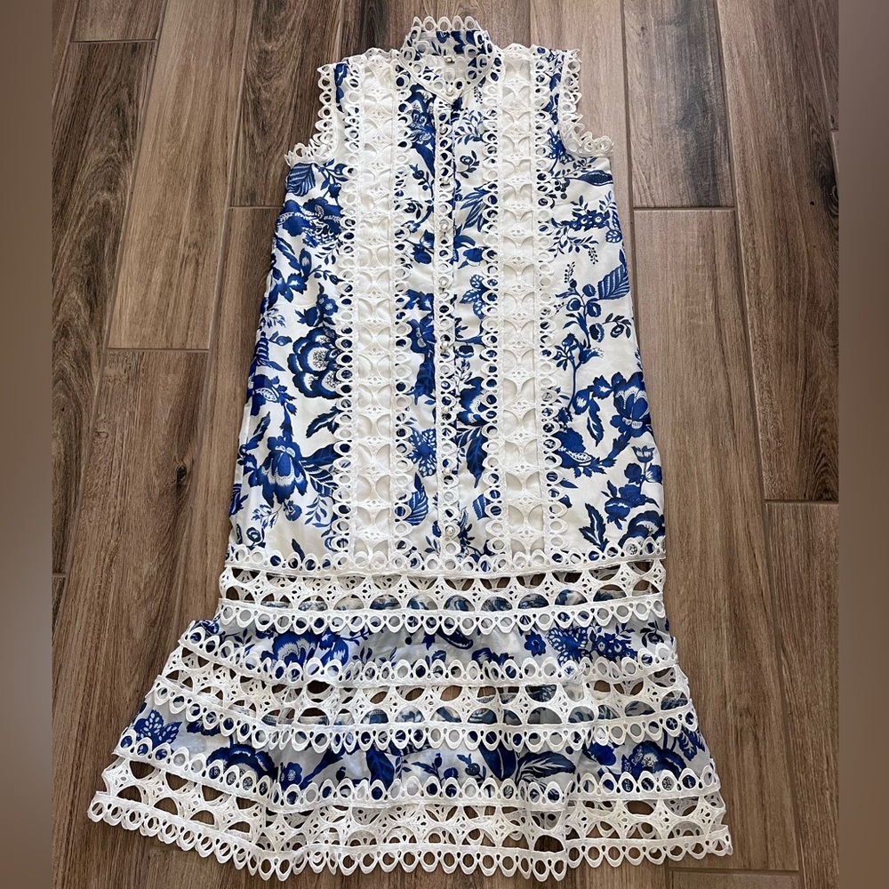 Blue and White Floral Lace Dress